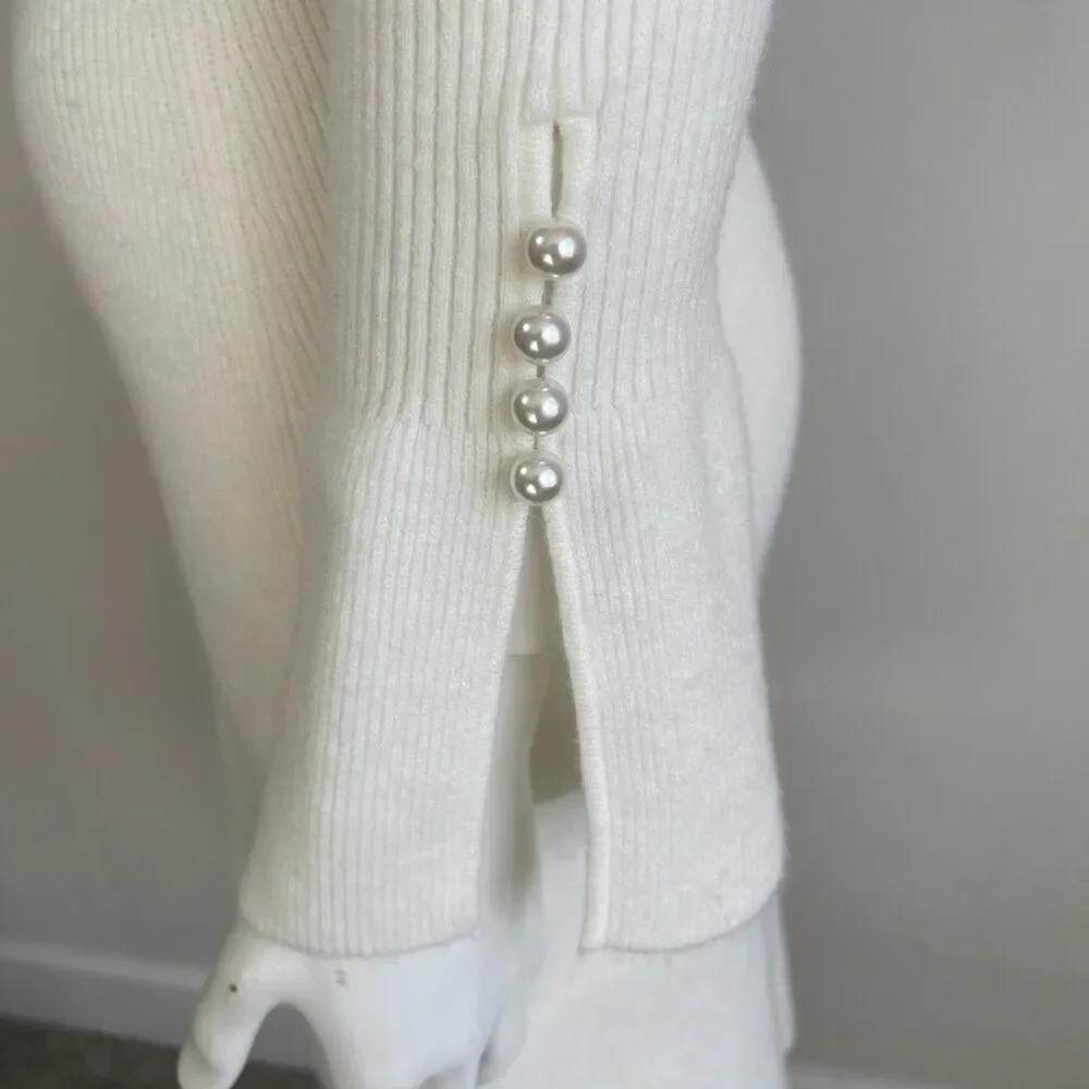 Ann Taylor Pearl Button Cuff Ribbed Mock Neck Long Sleeve Sweater Dress - Small - Picture 6 of 16
